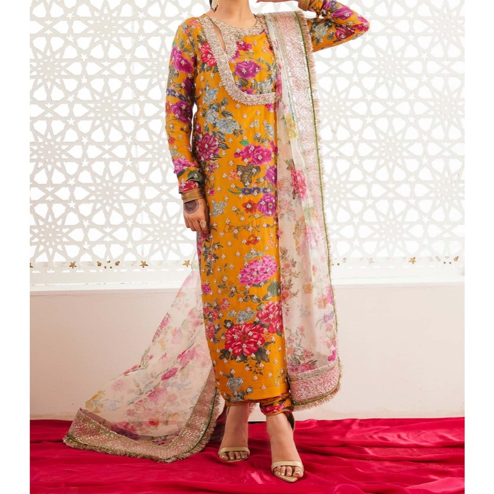 Floral Yellow and Pink Traditional Dress